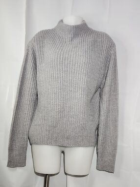 Mexx Heather Gray Mock Neck Ribbed Knit Acrylic Long Sleeve Sweater - Medium